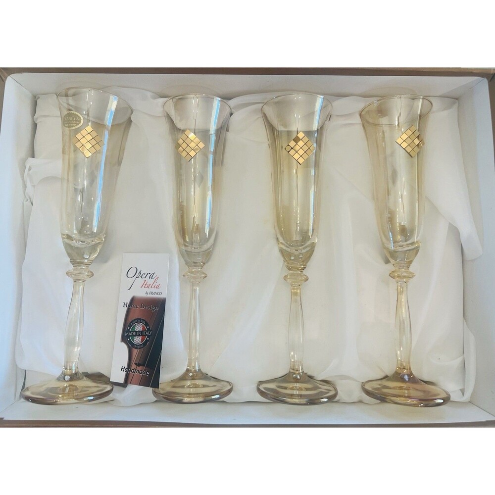 Vintage Franco Creazioni Crystal Champagne Glasses Made In Italy Set Of 4